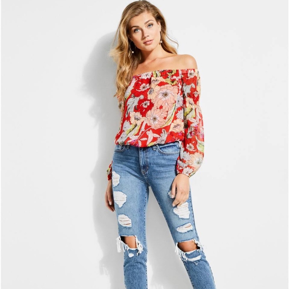 Guess Los Angeles Floral Off The Shoulder Blouse - Picture 2 of 13
